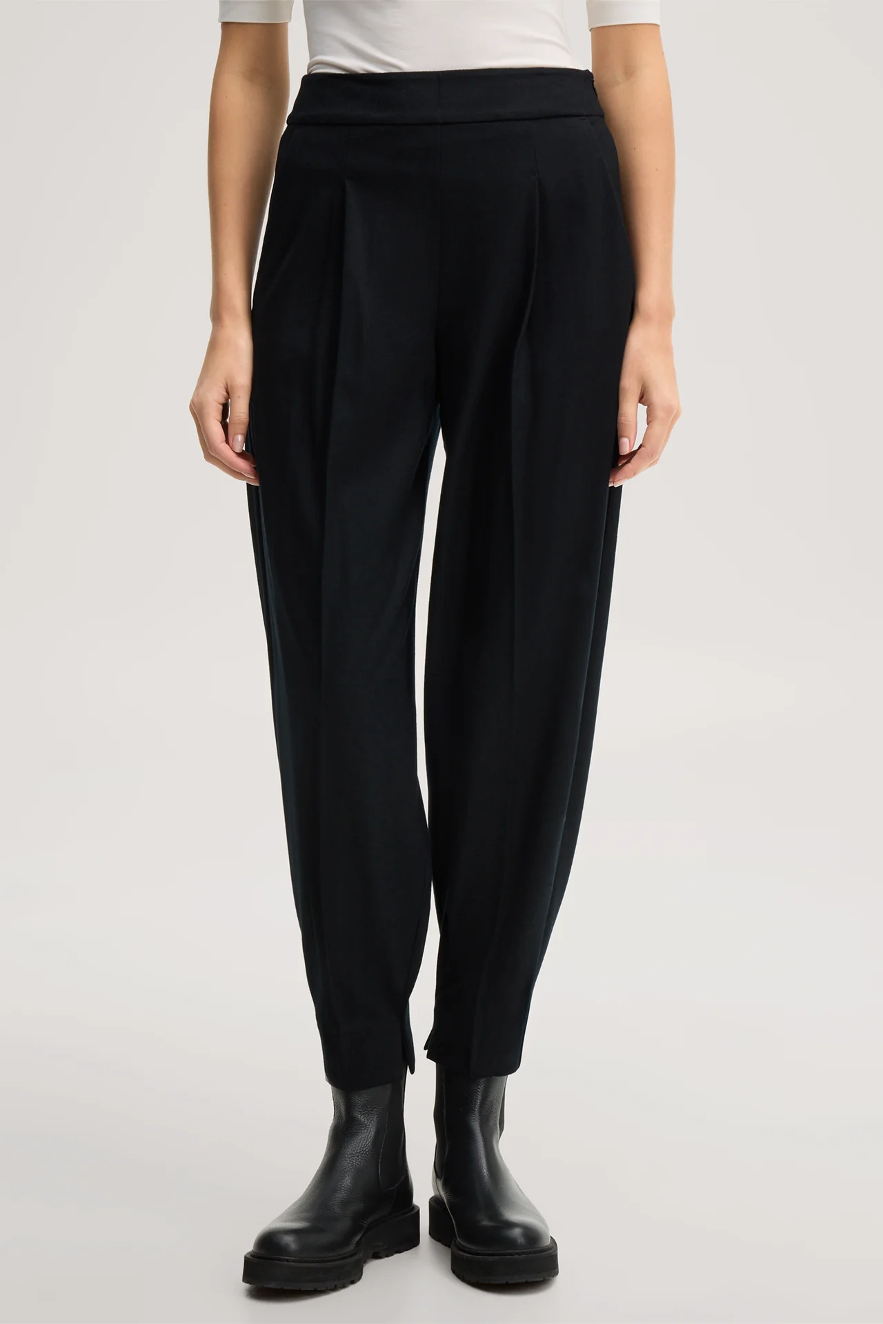 Black flannel and wool jersey balloon trousers