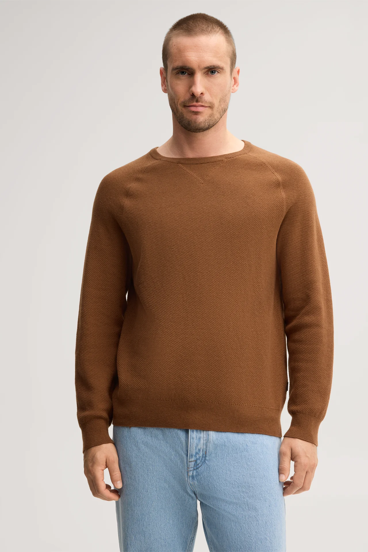 Cotton-blend crew-neck jumper with silk and cashmere in camel