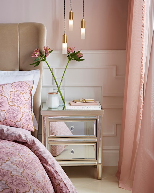 Perla Mirrored 2 Drawer Bedside Table