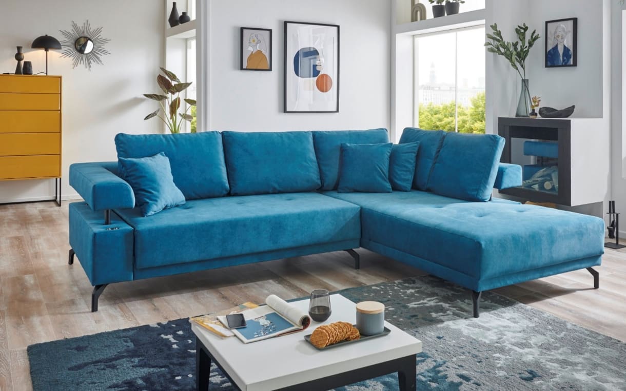 Wohnlandschaft Dream, blau, inkl. motorische Sitztiefenverstellung 