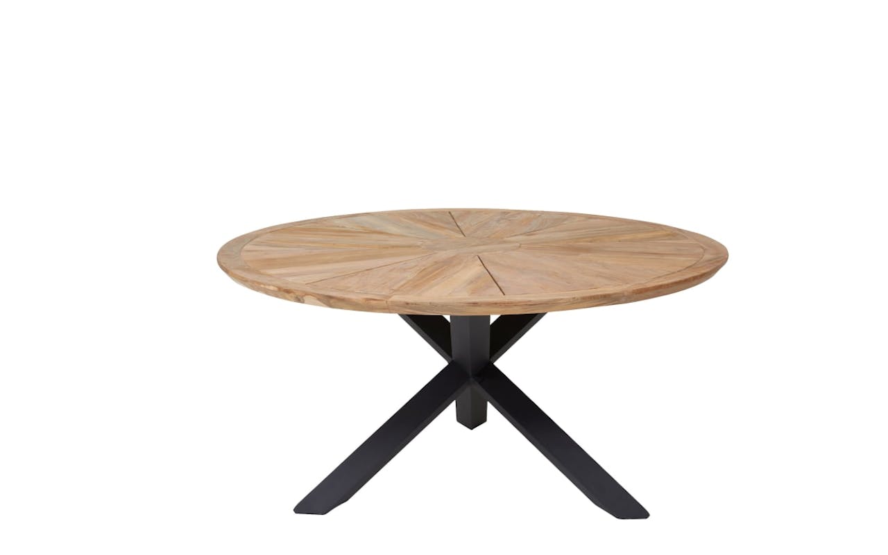 Gartentisch Pulligo, Metallgestell schwarz, Tischplatte Teakholz