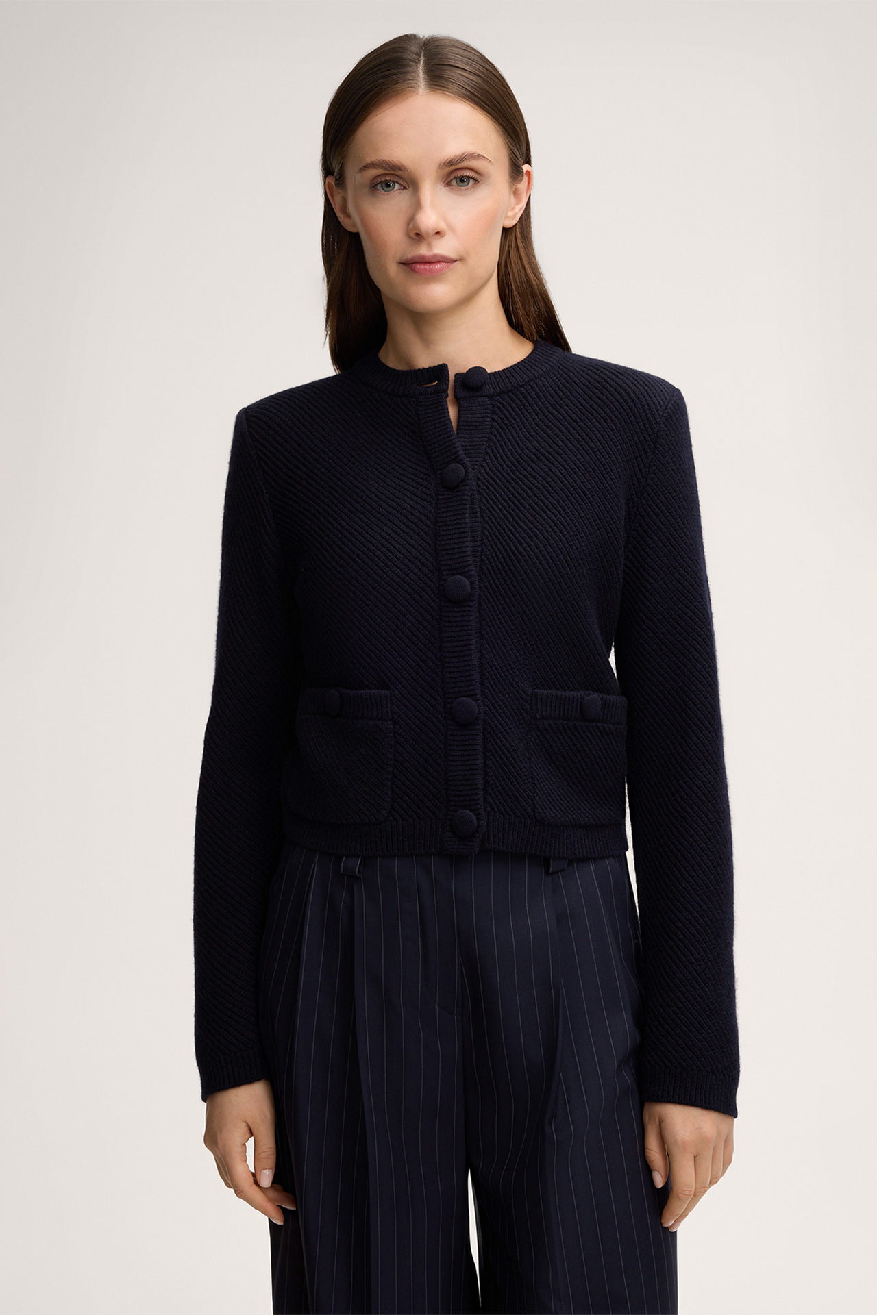 Virgin Wool Cardigan with Cashmere in Navy