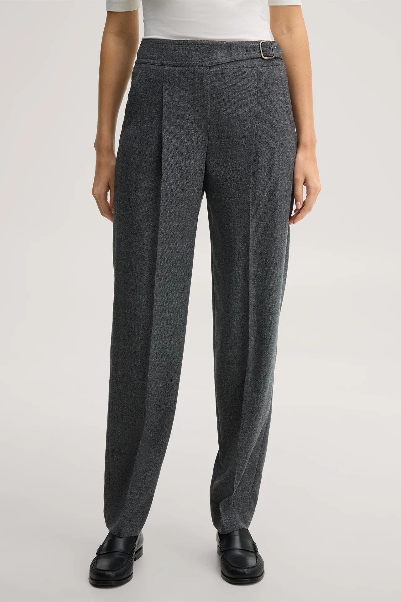 Virgin wool pleated trousers with a mouline texture in dark grey