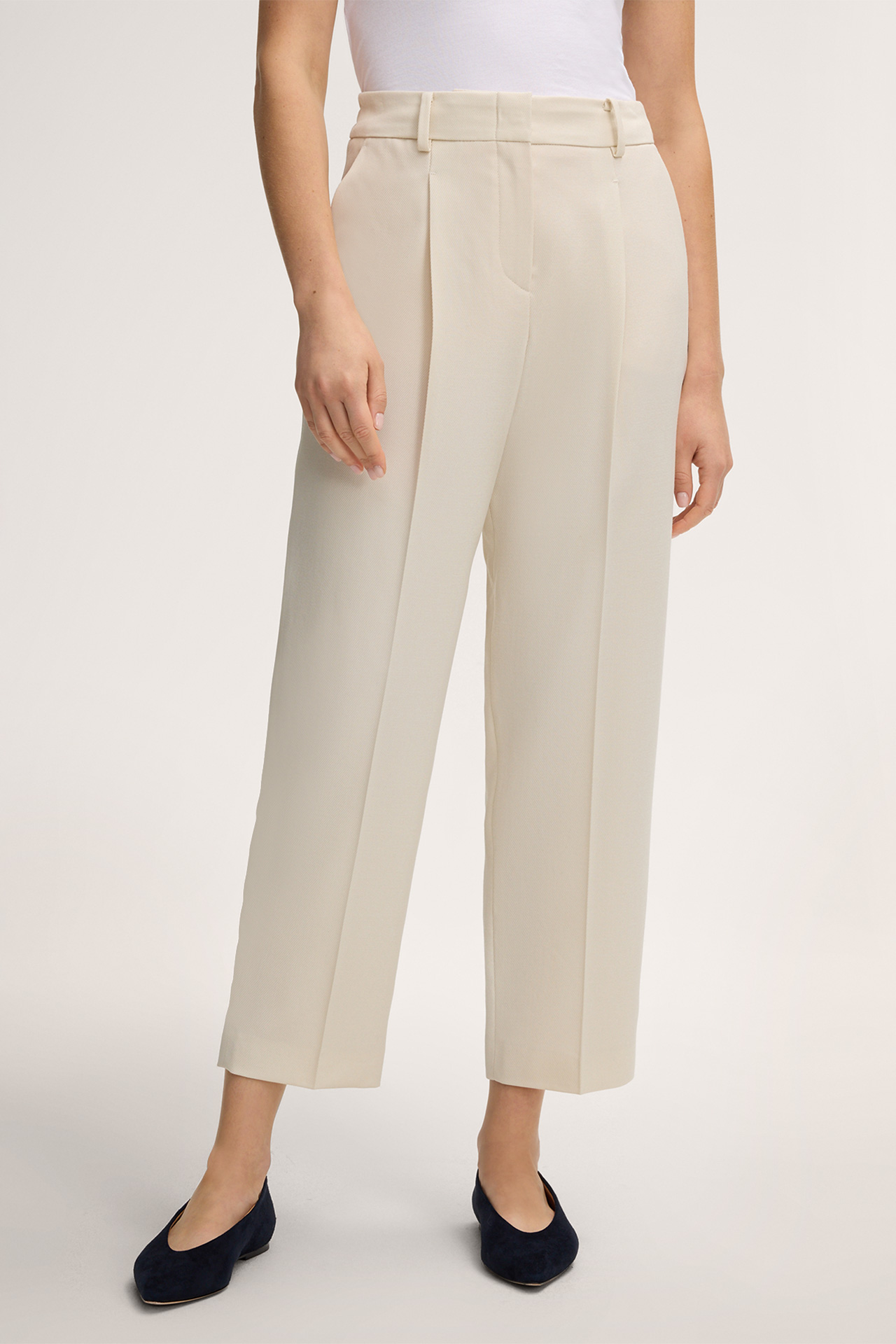 Virgin Wool Pleat-front Trousers in Jogger Style in Cream