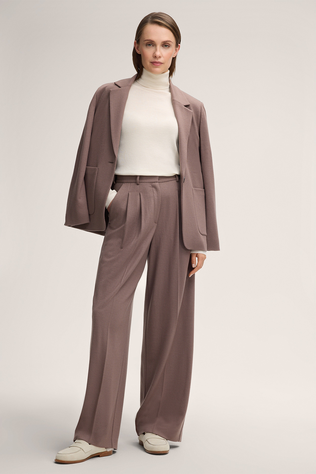 Wool Jersey Marlene Trousers in Brown