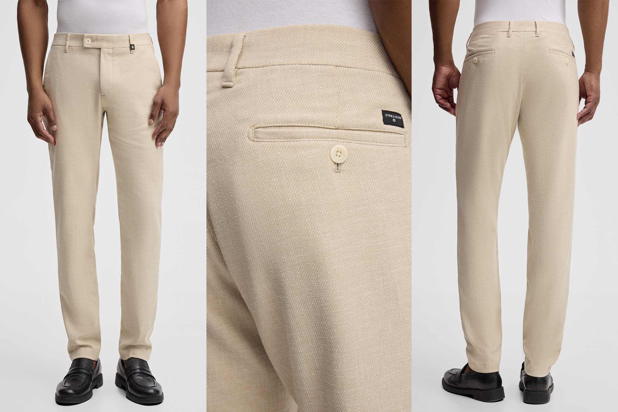 De chino Code krijgt de stijlvolle look in een gestructureerd ontwerp van een mix van katoen en linnen