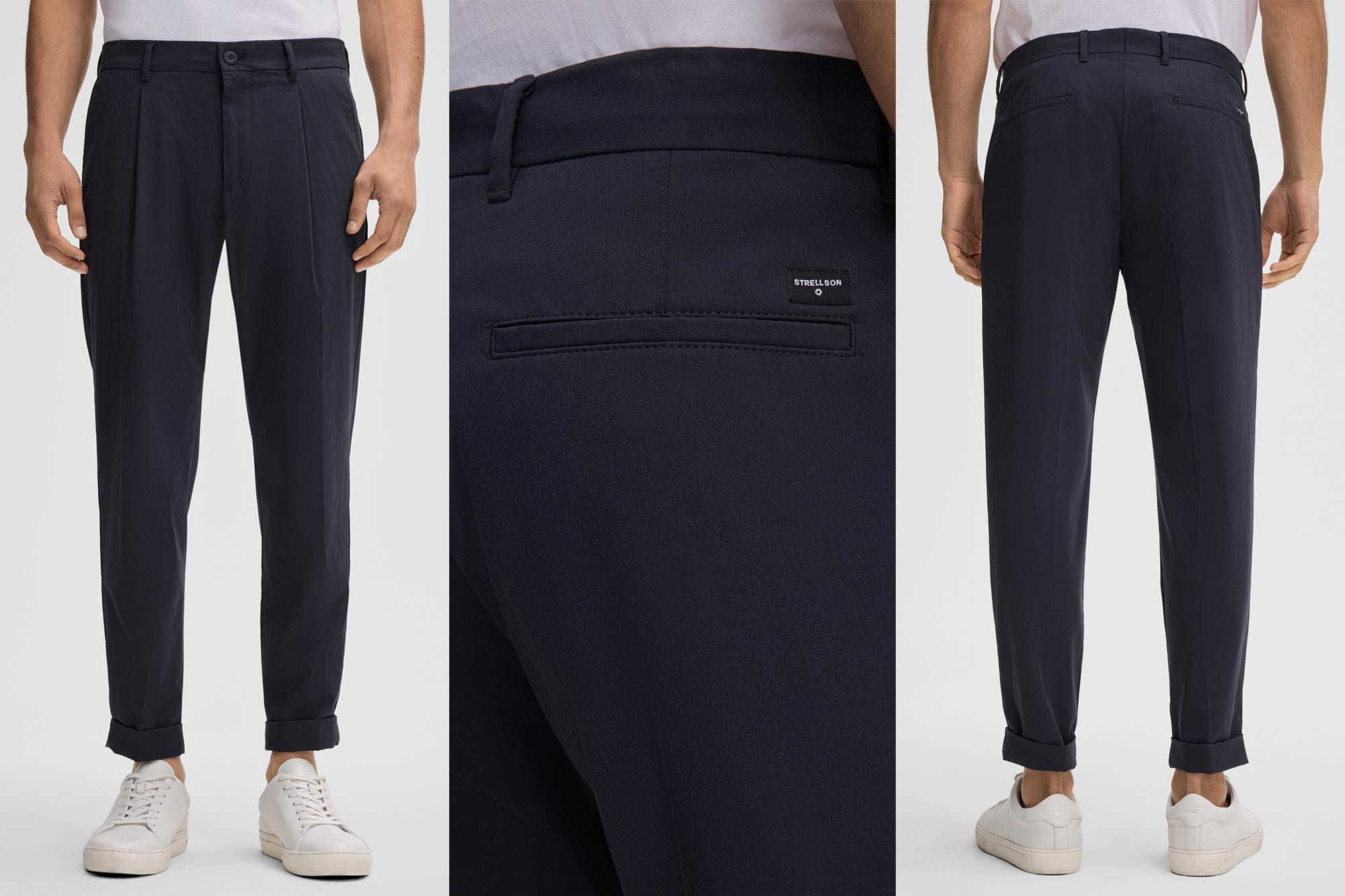 De iets kortere pantalon Louis uit de Flex Cross-serie is vervaardigd van zeer modern bi-stretchmateriaal en voorzien van bandplooien, sportief omgeslagen broekspijpen en klassieke zij- en achterzakken.
